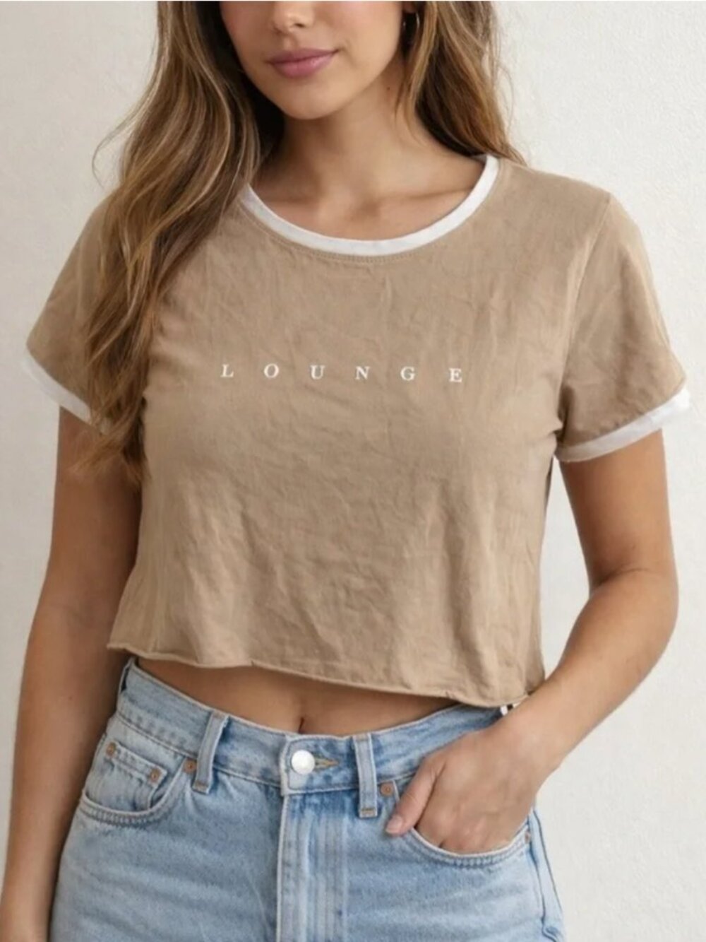 Lounge Underwear Tan Cropped Logo T-Shirt
